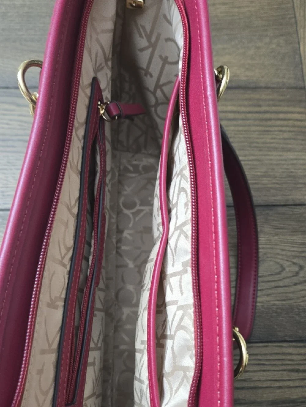 Calvin Klein Burgundy Trim Black Monogram Tote